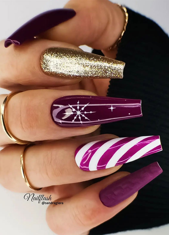 50+ Festive Holiday Nail Designs & Ideas : Purple Coffin Nails
