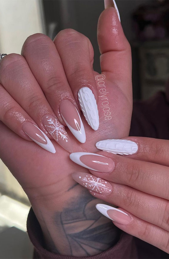 50+ Festive Holiday Nail Designs & Ideas : White Sweater French Nails
