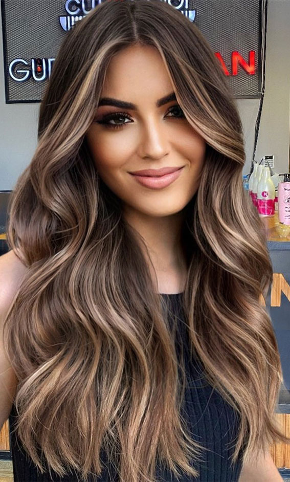 70+ Trendy Hair Colour Ideas & Hairstyles : Chocolate Brownie with Honey Blonde