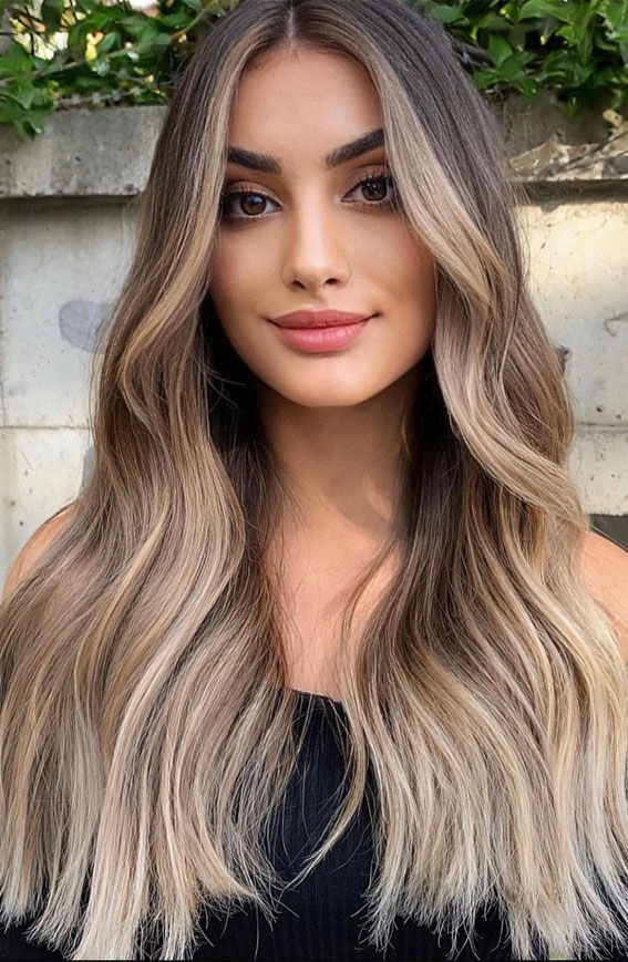 70+ Trendy Hair Colour Ideas & Hairstyles : Brown Long Locks with Blonde Face Frame