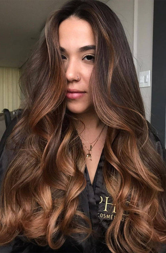 70+ Trendy Hair Colour Ideas & Hairstyles : Rich Brunette with Chestnut Balayage