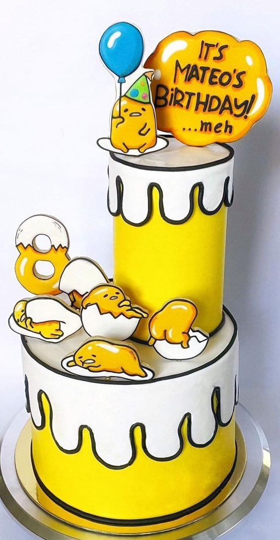 50+ Cute Comic Cake Ideas For Any Occasion : Yellow Two-Tiered Cartoon Cake