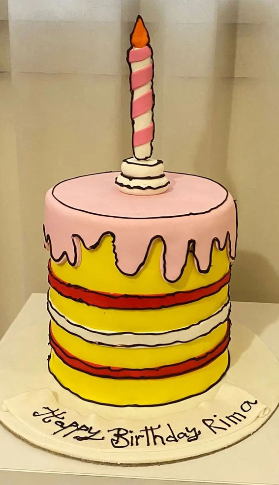 50+ Cute Comic Cake Ideas For Any Occasion : Bright Yellow Cake with Pink Icing Drips