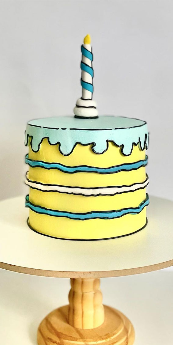 50+ Cute Comic Cake Ideas For Any Occasion : Blue Icing Yellow Cake