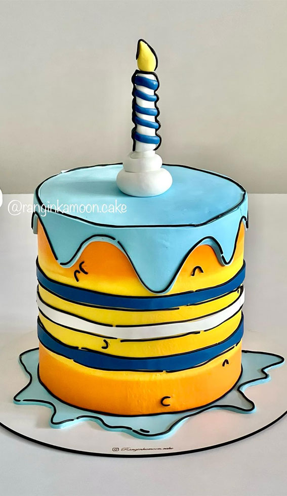 50+ Cute Comic Cake Ideas For Any Occasion : Dark Yellow + Blue Cake