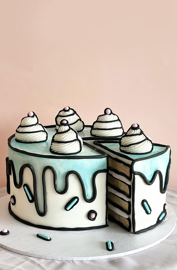 50+ Cute Comic Cake Ideas For Any Occasion : White Cake + Blue Icing + Sprinkles