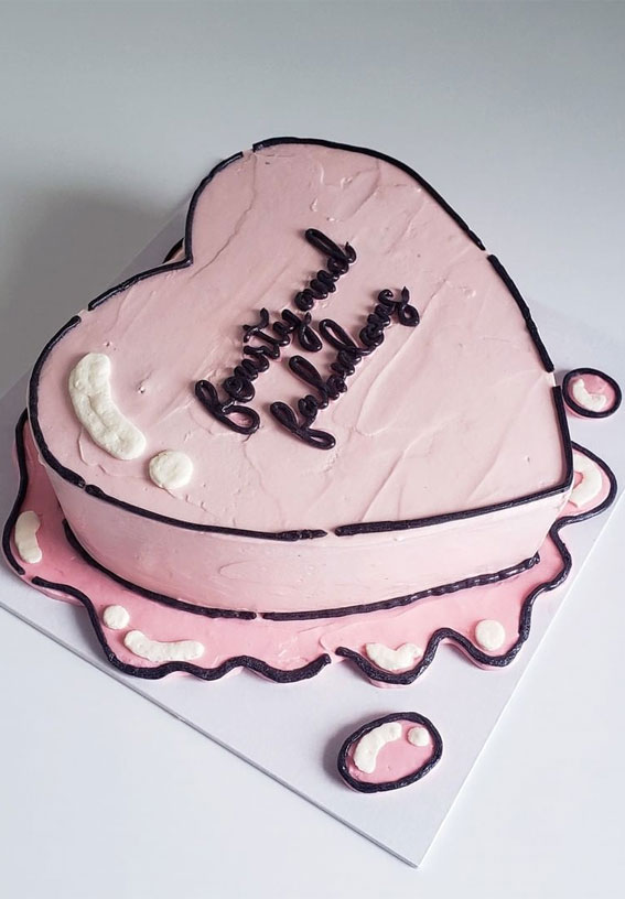 50+ Cute Comic Cake Ideas For Any Occasion : Pink Heart-Shaped Cake