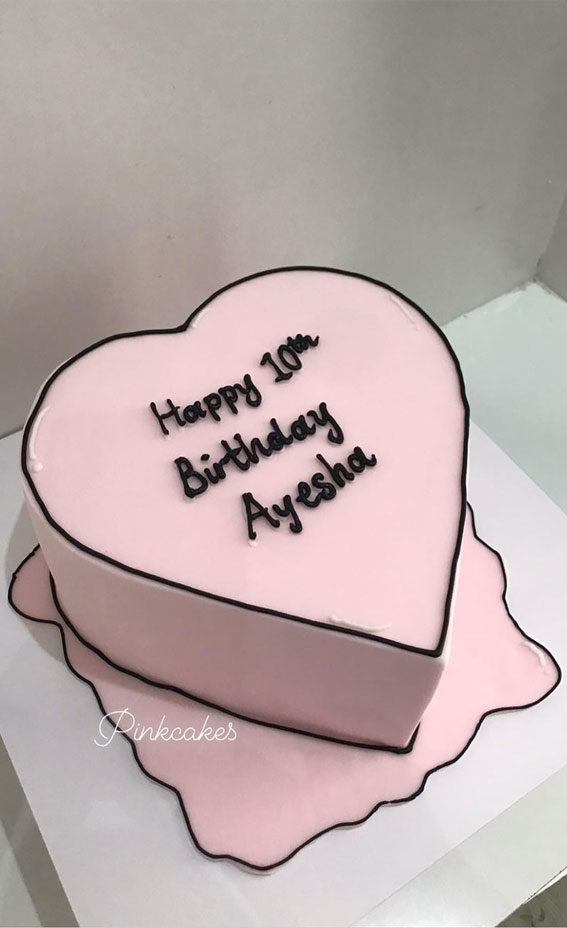 50+ Cute Comic Cake Ideas For Any Occasion : Pink Heart Shape Cake for 10th Birthday
