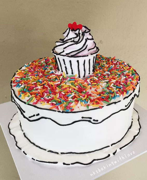 50+ Cute Comic Cake Ideas For Any Occasion : Outline Cake Topped with Sprinkles