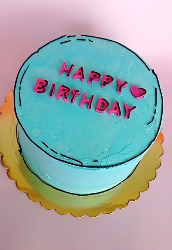 50+ Cute Comic Cake Ideas For Any Occasion : Simple Bright Blue Comic Cake