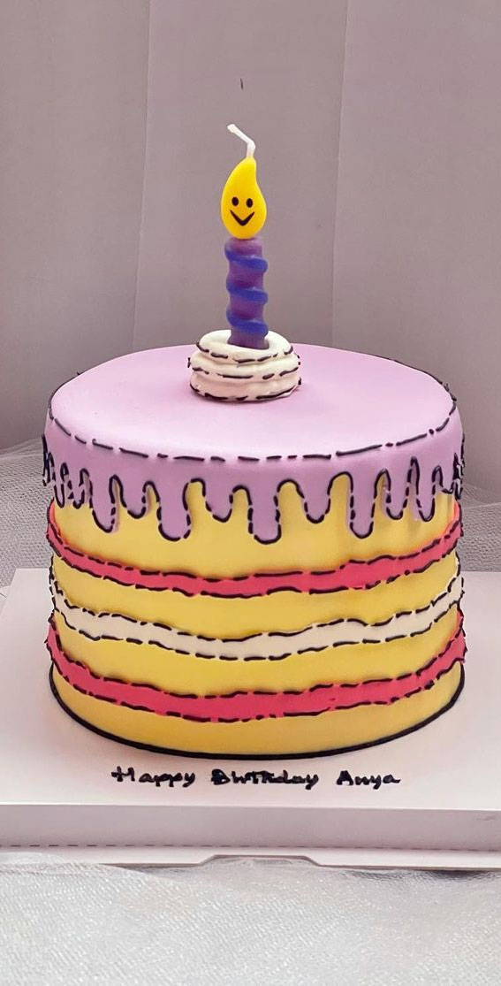 50+ Cute Comic Cake Ideas For Any Occasion : Lavender Icing Drip Comic Cake