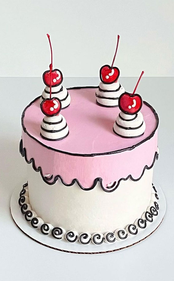 50+ Cute Comic Cake Ideas For Any Occasion : White + Pink Icing Drips