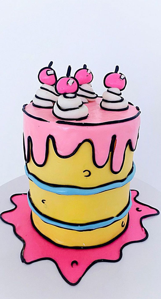 comic cake, comic book cake, outline comic cake, buttercream comic cake, cartoon cake, comic cake designs