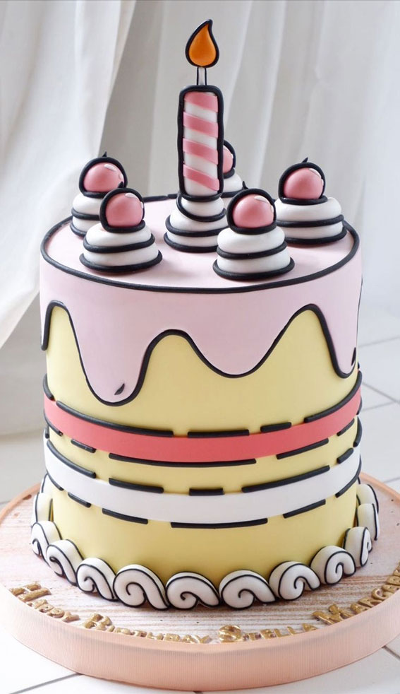 50+ Cute Comic Cake Ideas For Any Occasion : Pale Pink + Yellow Cake