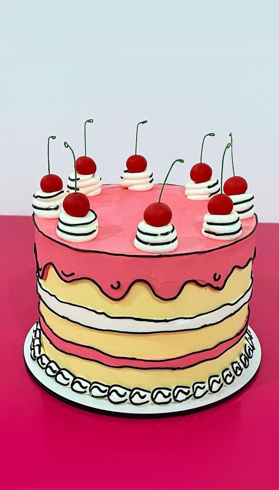 50+ Cute Comic Cake Ideas For Any Occasion : Pale Yellow Cake with Pink Icing Drips