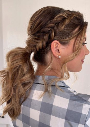 40 Best Prom Hairstyles for 2023 : Chunky Dutch Braid + Ponytail