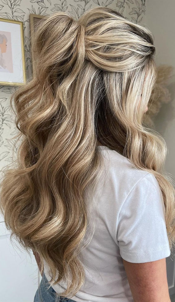 40 Best Prom Hairstyles for 2023 : Voluminous Half Up Long Hair