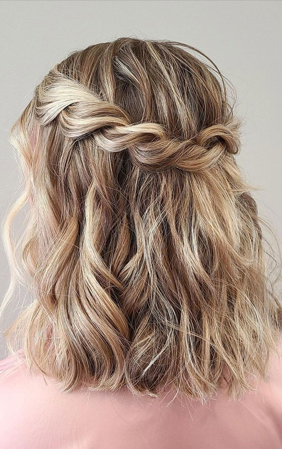 40 Best Prom Hairstyles for 2023 : Soft Twisted Half Up Shoulder Length