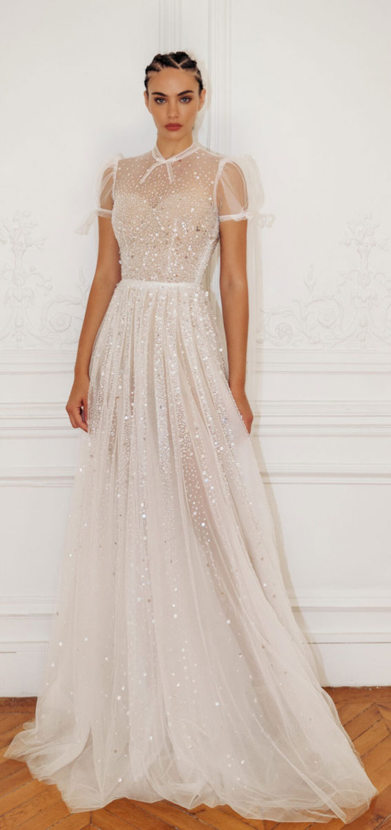 Lior Charchy Paris 2023 Wedding Dresses : Beaded Top See Through Sleeves
