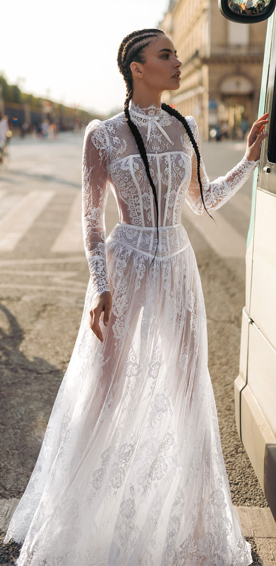 Lior Charchy Paris 2023 Wedding Dresses : High Neck Long Sleeve Wedding Dress