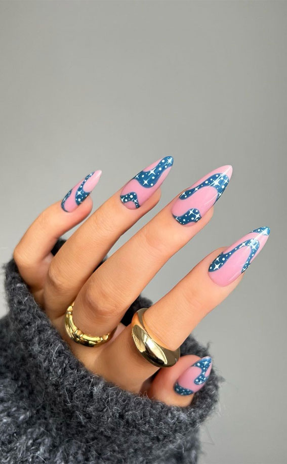 35 Nail Trends 2023 To Have on Your List : Starry + Swirl Almond Nails