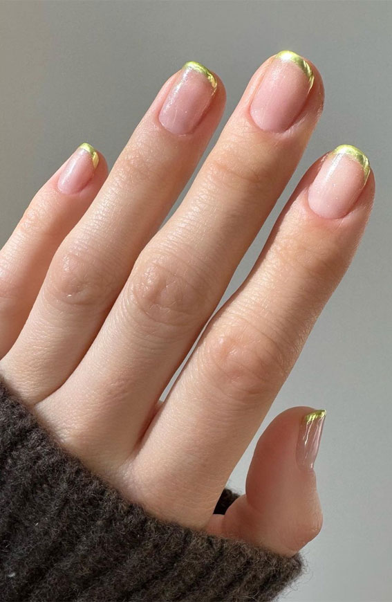 35 Nail Trends 2023 To Have on Your List : Gold French Natural Nails