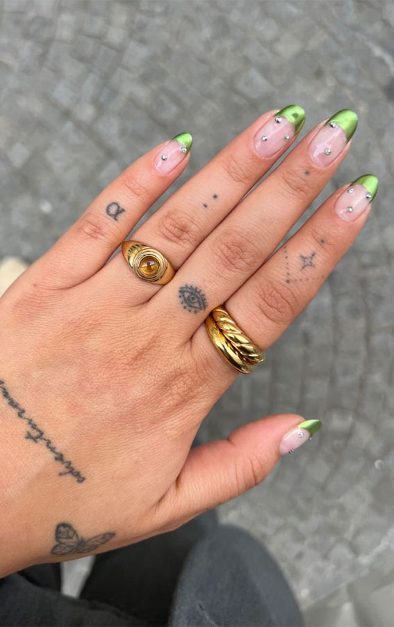 35 Nail Trends 2023 To Have on Your List : Green Beetle Tip Nails