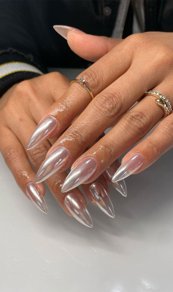 35 Nail Trends 2023 To Have on Your List : See Through Chrome Nails