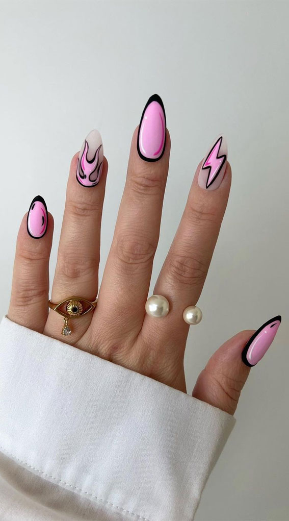 35 Nail Trends 2023 To Have on Your List : Lightning + Hot Frame + Comic Nails