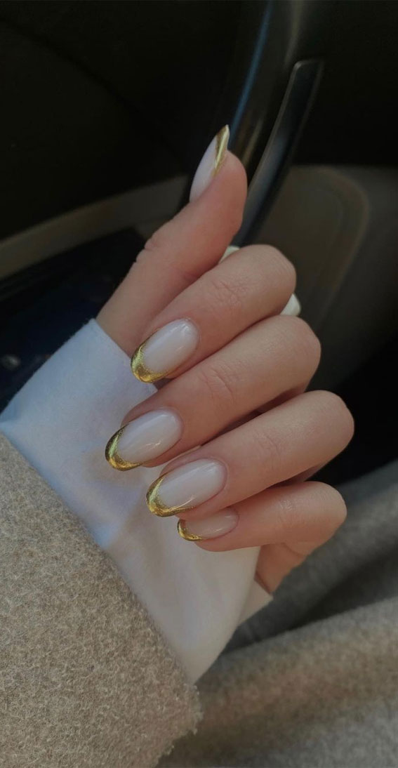 35 Nail Trends 2023 To Have on Your List : Metallic Gold French Nails
