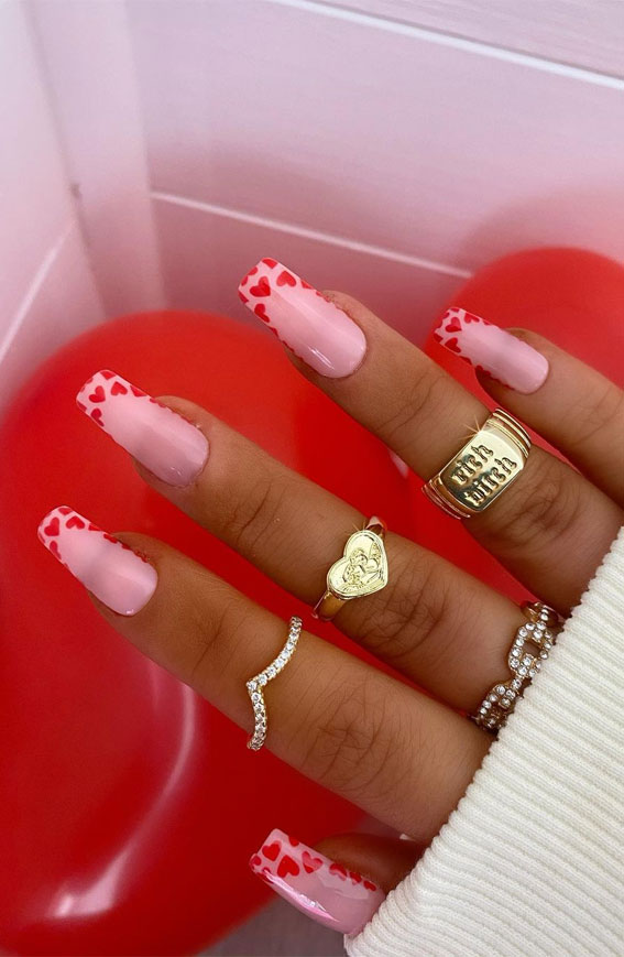 35 Best Valentine’s Day Nail Designs in 2023 : Tapered Square Nails