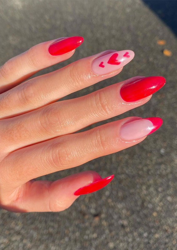 35 Best Valentine’s Day Nail Designs in 2023 : Shimmery Bold Red Nails