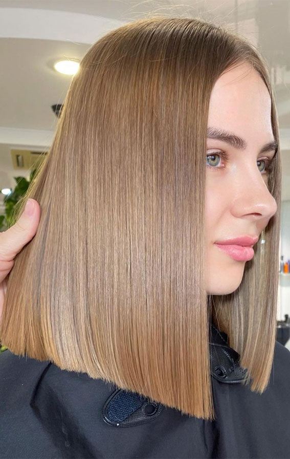52 Best Bob Haircut Trends To Try in 2023 : Sugar Brown Long Bob