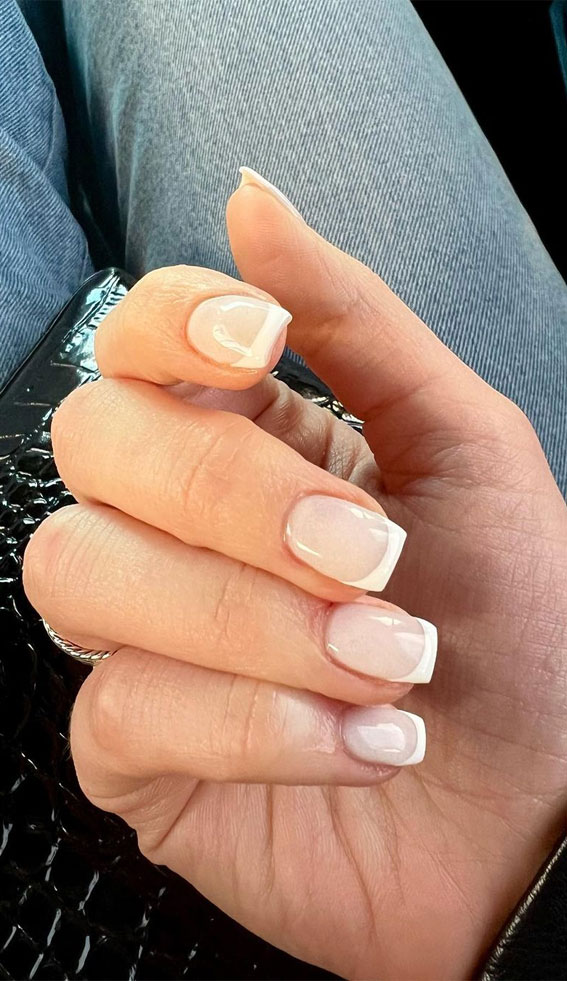 25 Beautiful Neutral Nails To Welcome 2023 : Square French Tips