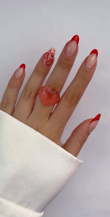 35 Best Valentine's Day Nail Designs in 2023 : Red Heart & Red Tips