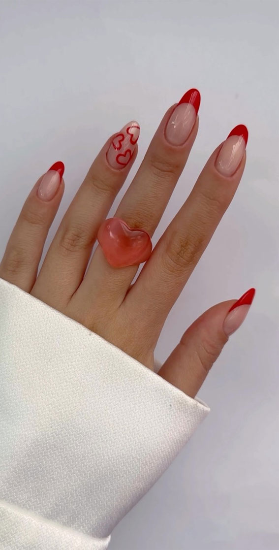 35 Best Valentine’s Day Nail Designs in 2023 : Red Heart & Red Tips