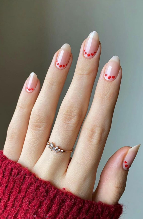 35 Best Valentine’s Day Nail Designs in 2023 : Red Heart Reverse French
