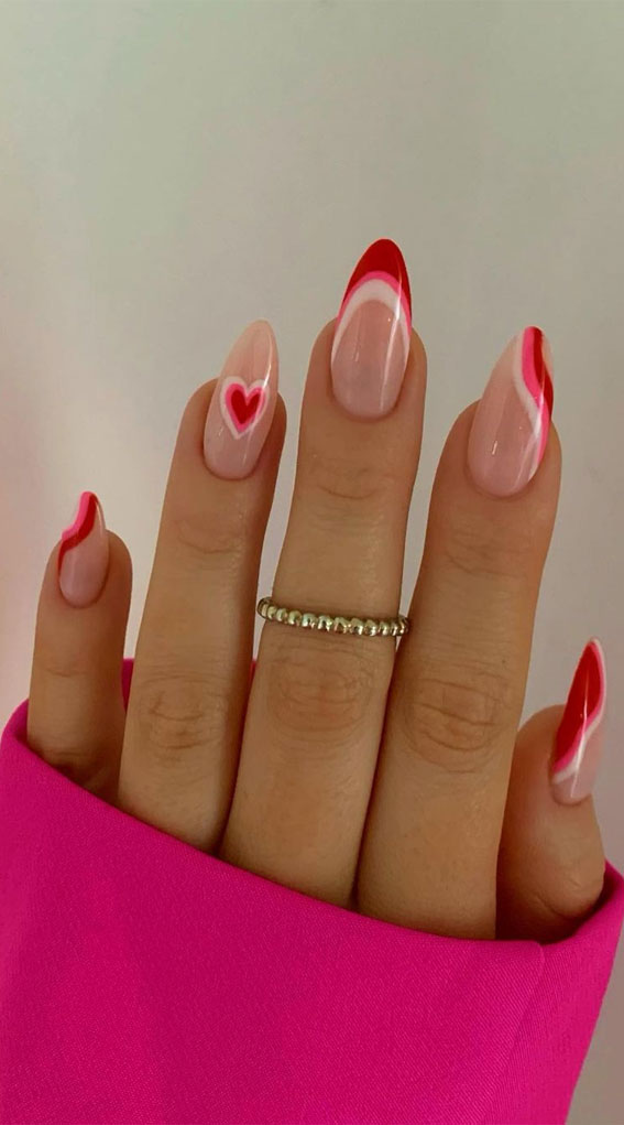35 Best Valentine’s Day Nail Designs in 2023 : Layered Heart & Tips