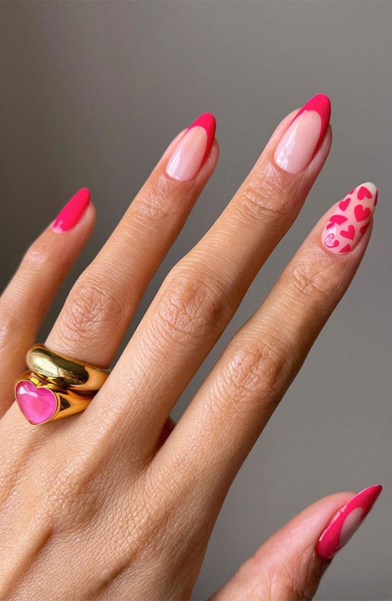 35 Best Valentine’s Day Nail Designs in 2023 : Pink Heart & French Tips