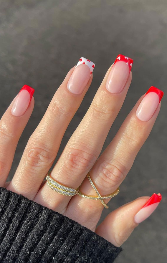 30 Lovely Valentines Nails in 2023 : White & Red French + Hearts