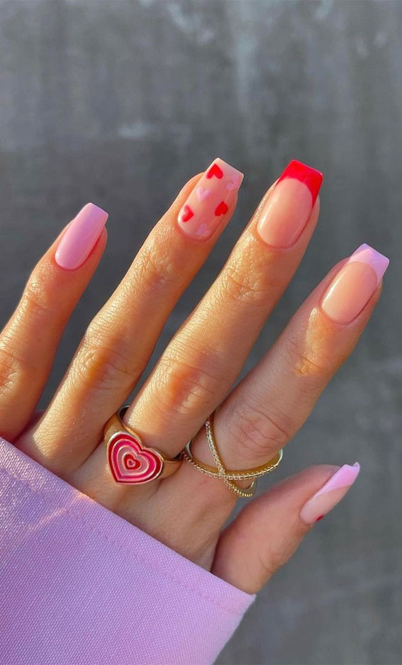 30 Lovely Valentines Nails in 2023 : Pink & Red French + Hearts