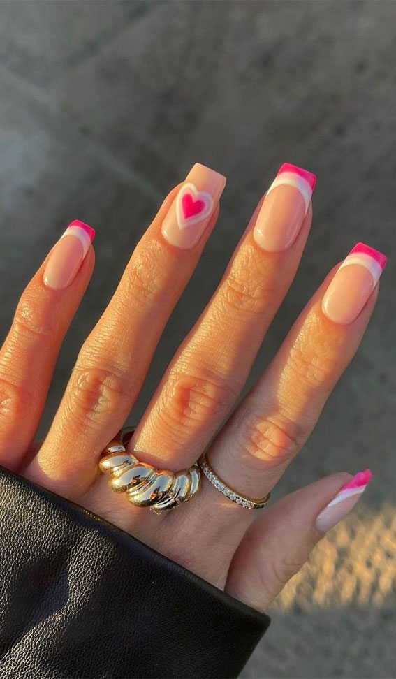 30 Lovely Valentines Nails in 2023 : Double French + Love Heart