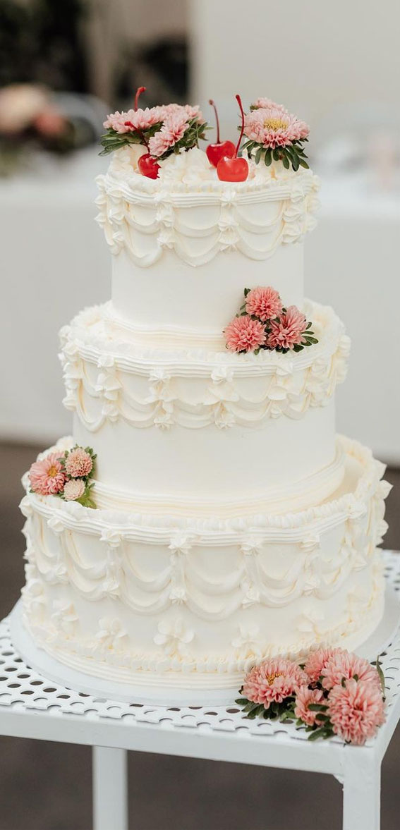 40 Beautiful Wedding Cake Trends 2023 : Lambert Wedding Cake Topped with Cherries