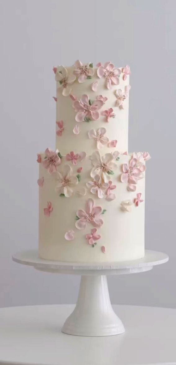 40 Beautiful Wedding Cake Trends 2023 : Pink Buttercream Floral Cake