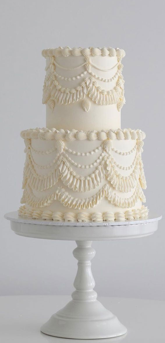 40 Beautiful Wedding Cake Trends 2023 : Two-Tiered Lambert White Cake