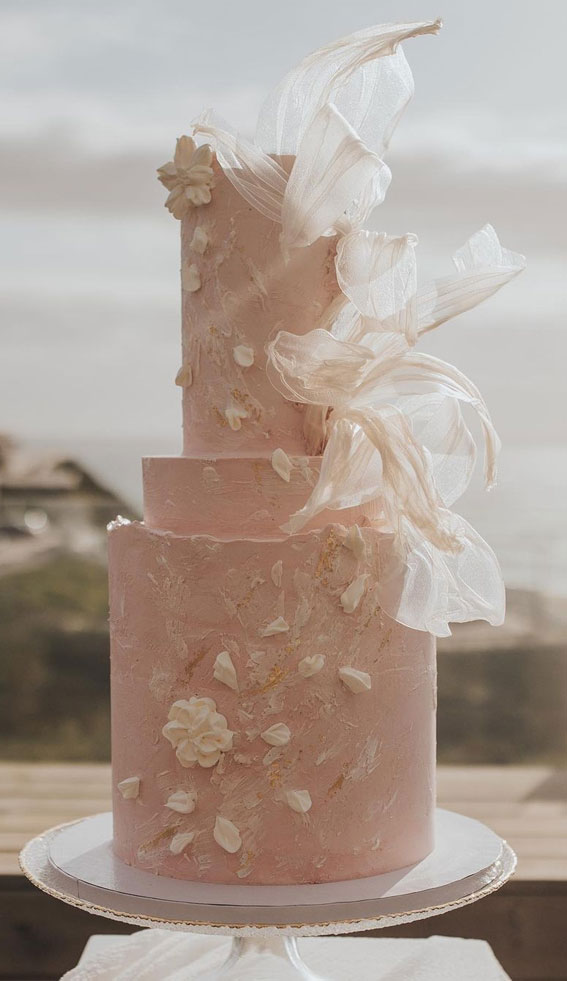 40 Beautiful Wedding Cake Trends 2023 : Stone Textured Pink Cake