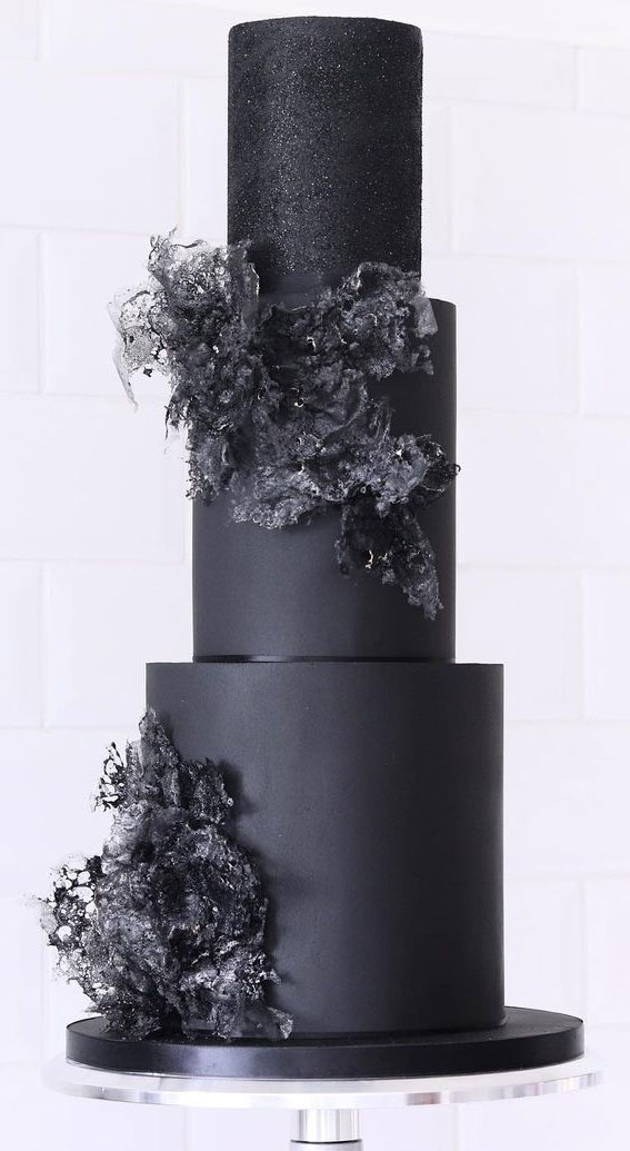 40 Beautiful Wedding Cake Trends 2023 : Black Three-Tiered Cake