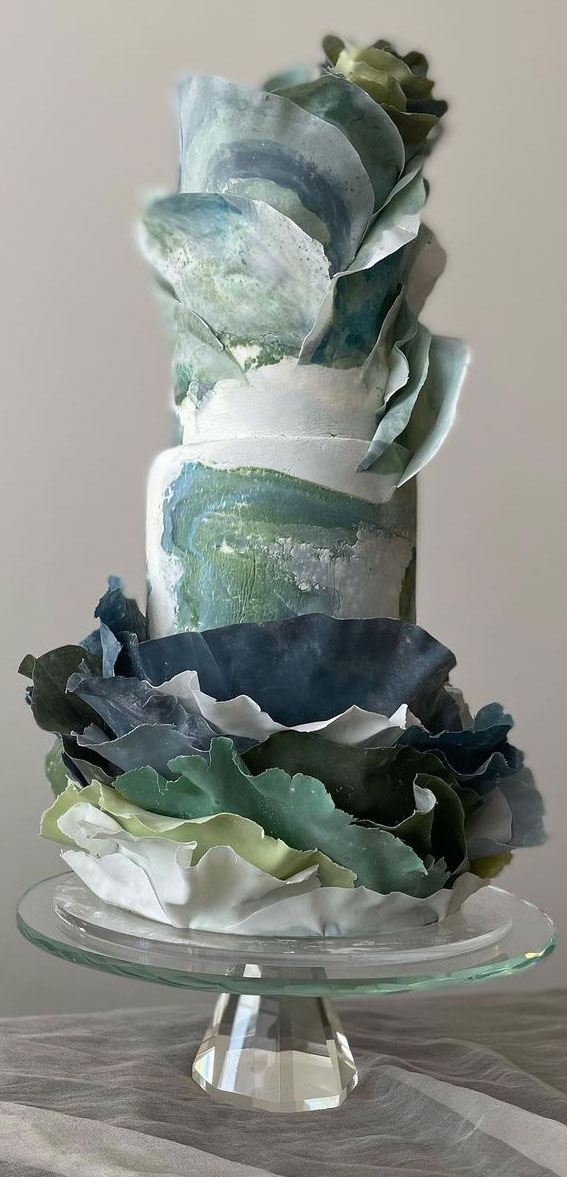 40 Beautiful Wedding Cake Trends 2023 : Marble + Ombre Ruffles