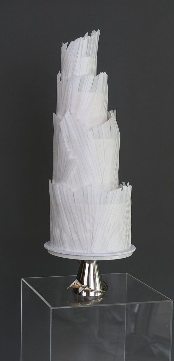 40 Beautiful Wedding Cake Trends 2023 : Three-Tiered White Cake with Wafer Paper