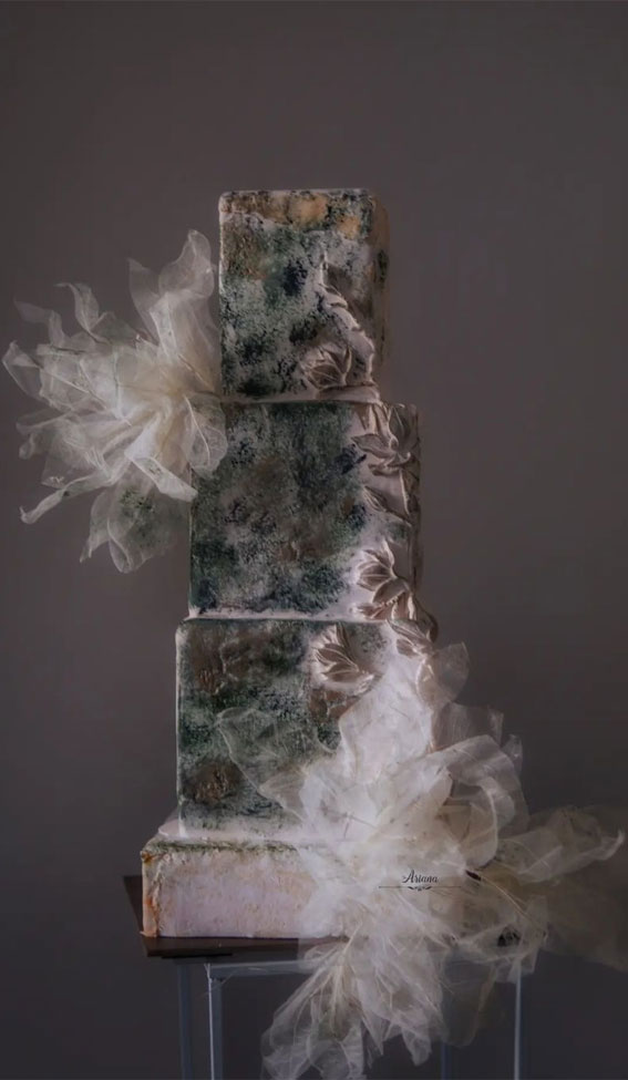 40 Beautiful Wedding Cake Trends 2023 : Concrete Marble Three-Tiered Cake